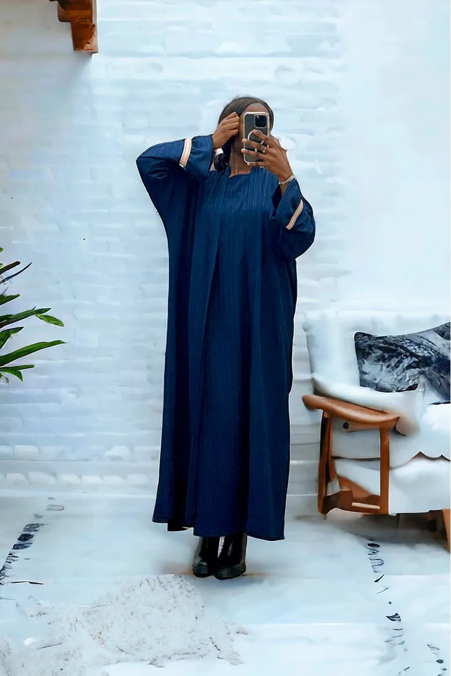 Abaya 2 pièces robe et kimono marine très class