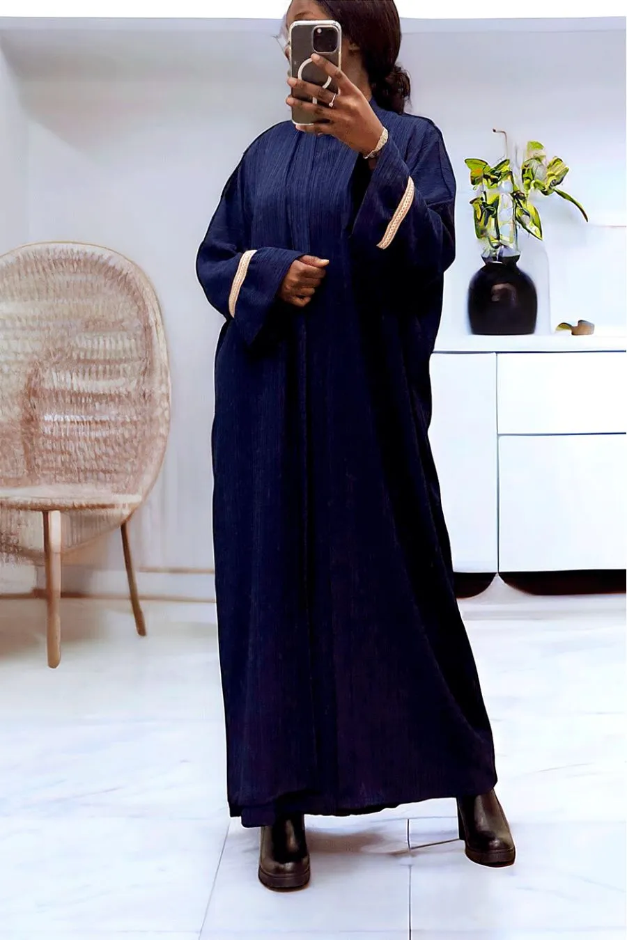 Abaya 2 pièces robe et kimono marine très class