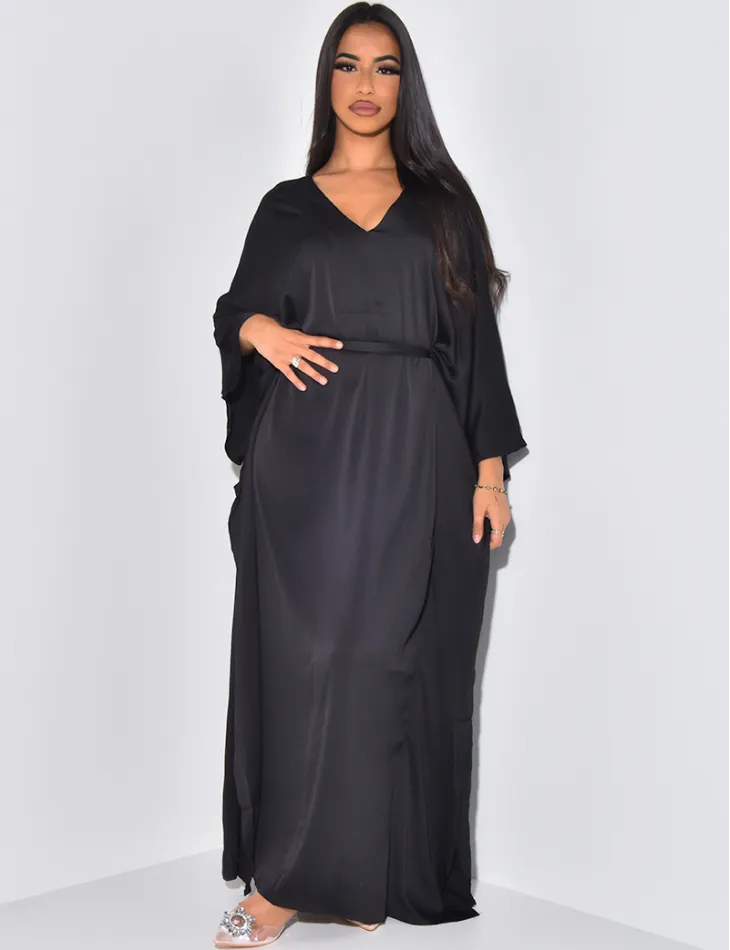 Abaya en satin ajustée à la taille / 59589 - JEANS INDUSTRY