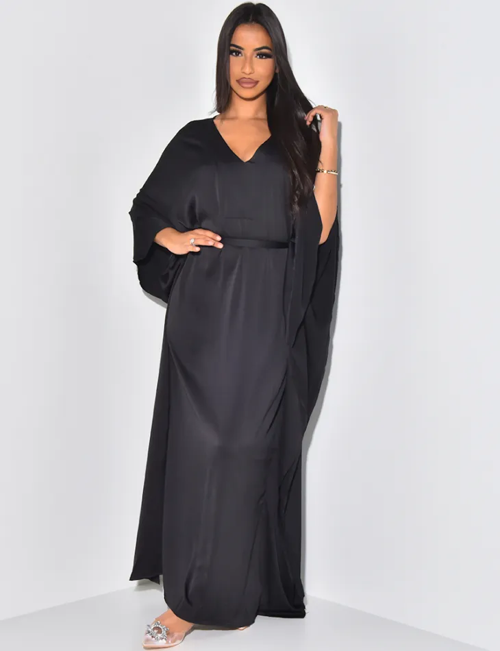 Abaya en satin ajustée à la taille / 59589 - JEANS INDUSTRY