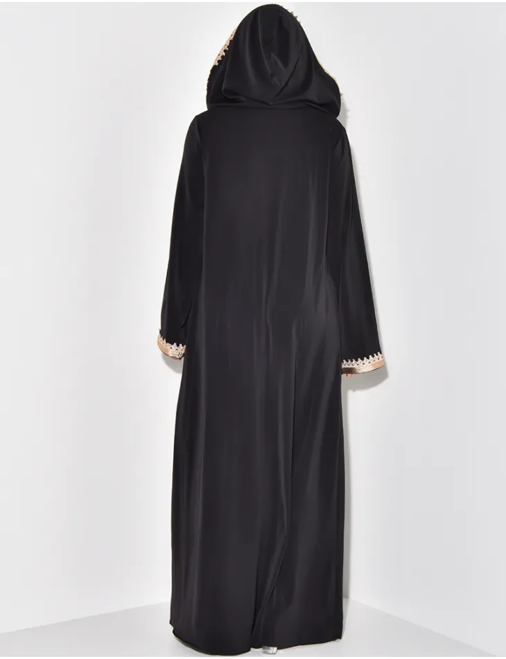 Abaya à broderies dorées & capuche / 50609 - JEANS INDUSTRY