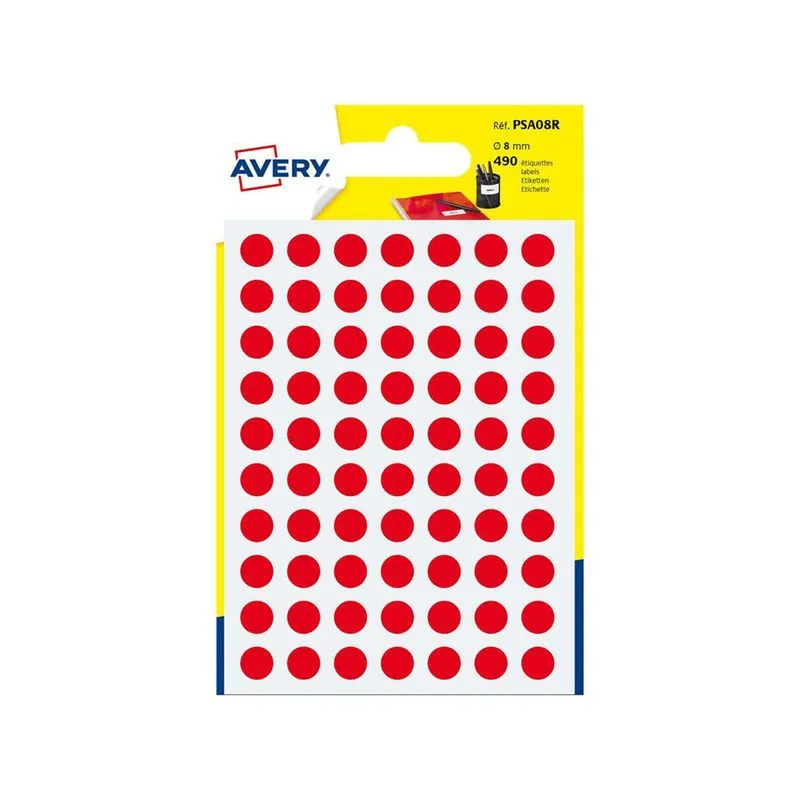Avery - 490 Pastilles adhésives - rouge - diamètre 8 mm