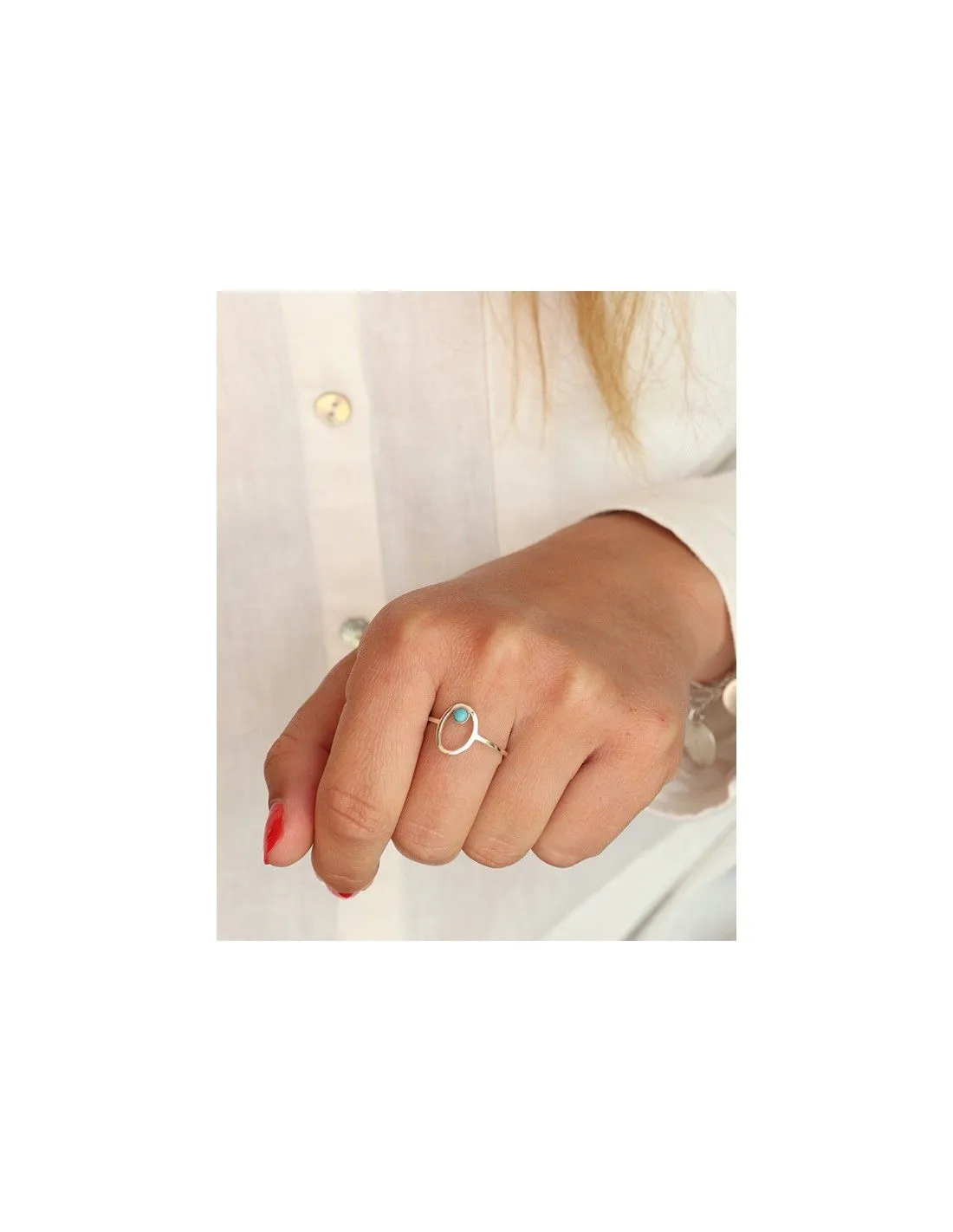 Bague argent fine ovale et turquoise