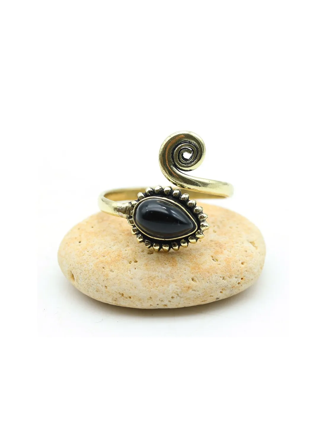 Bague laiton réglable pierre onyx