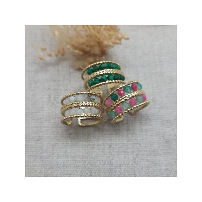 Bague multi rangs avec liseré colorés ,acier inoxydable , ajustable