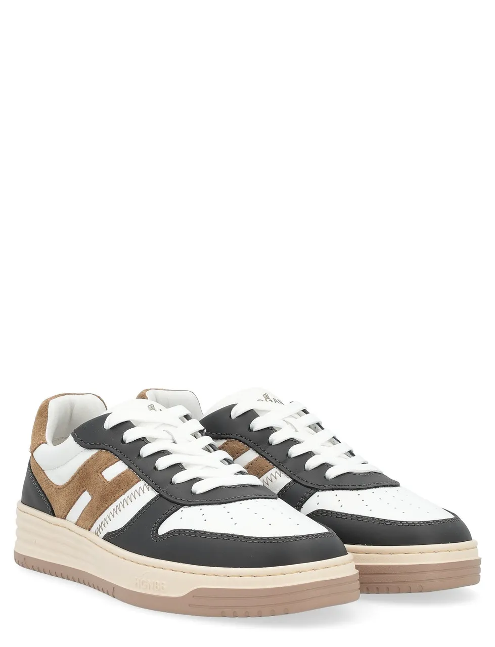 Baskets Hogan H630 en cuir blanc, gris et marron