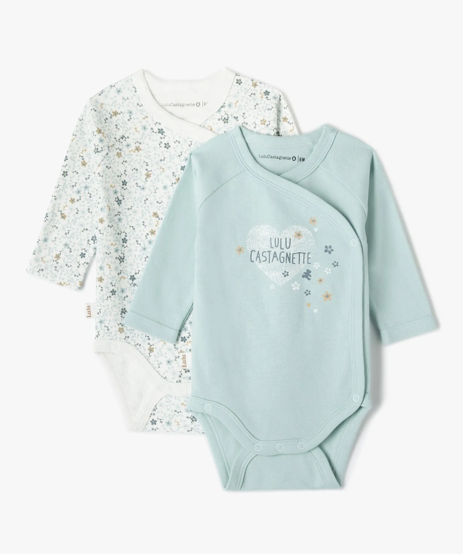 bodies bebe ouverture croisee et manches longues - lulucastagnette (lot de 2) vert body manches longues