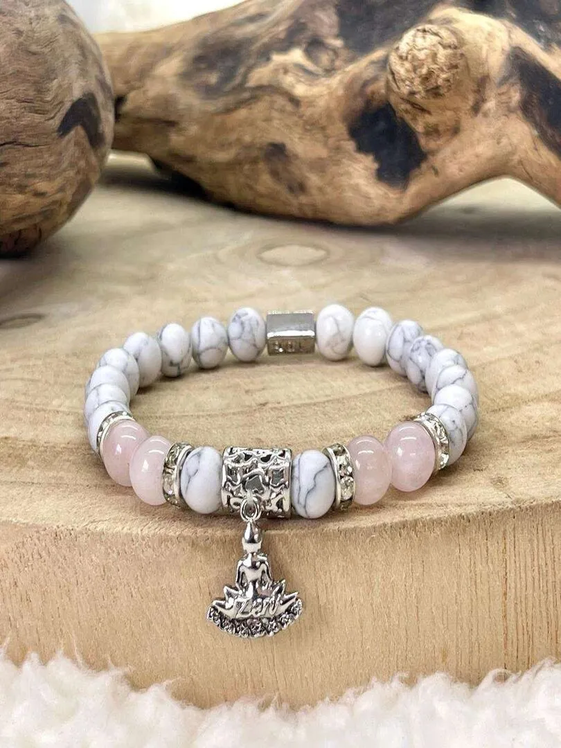 Bracelet buddha en quartz rose - Blanc