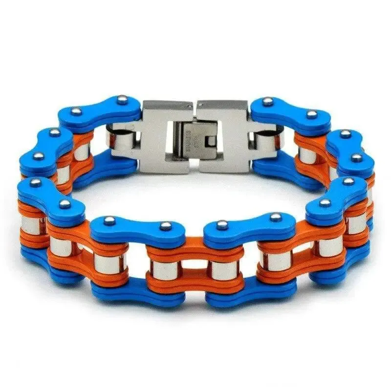 Bracelet chaine de moto Orange et bleu