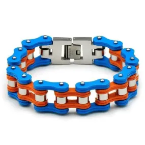 Bracelet chaine de moto Orange et bleu