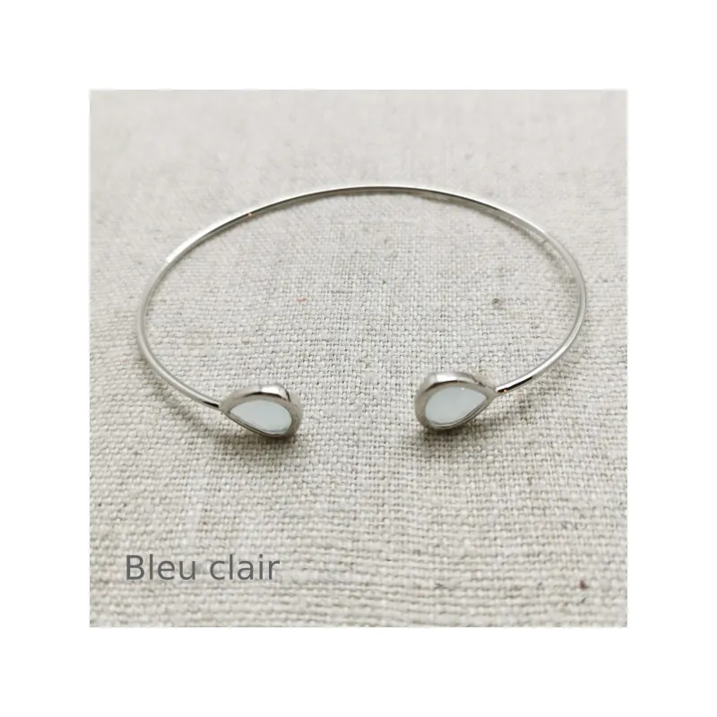 bracelet jonc rigide Argent ouvert avec 2 pierres naturelles colorées