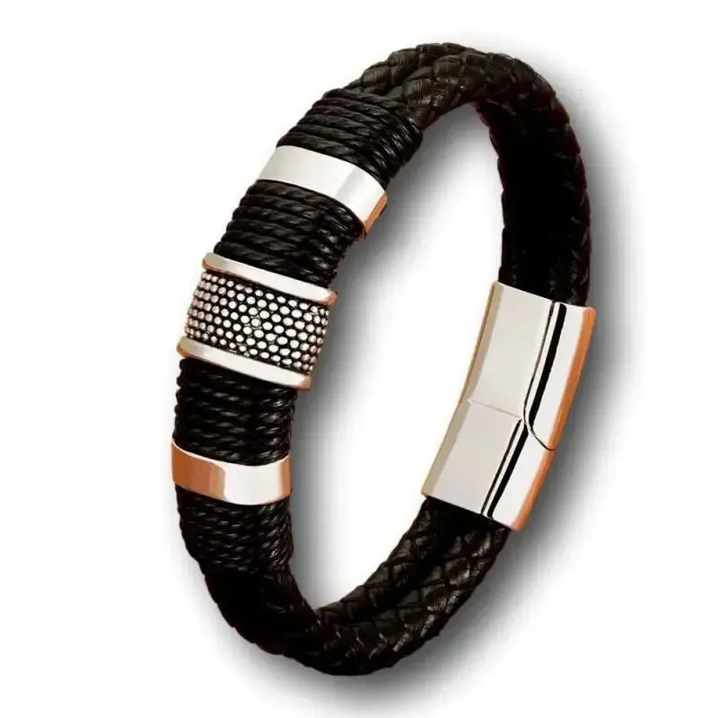 Bracelet moto cuir acier