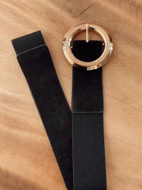 Ceinture TIMAEL Elastique boucle ronde et tressée dorée noire 