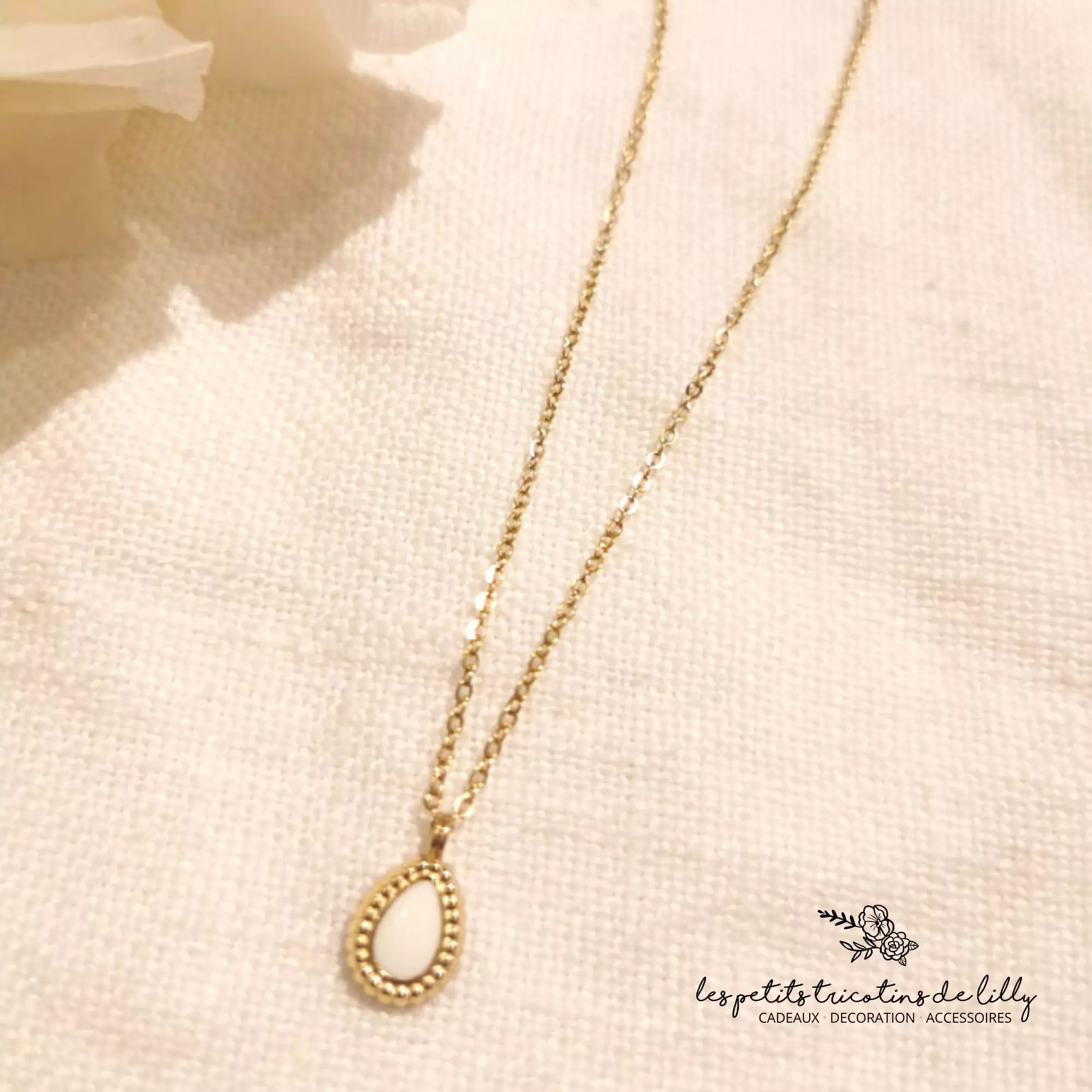 COLLIER GOUTTE BLANC/DORE