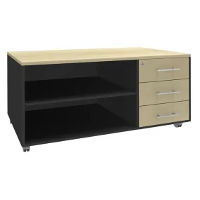 Console mobile EXPRIM/LOFTER/LEVEL - L120 x H63 x P60 cm - 3 tiroirs - coté anthracite - finition façade et dessus imitation Era