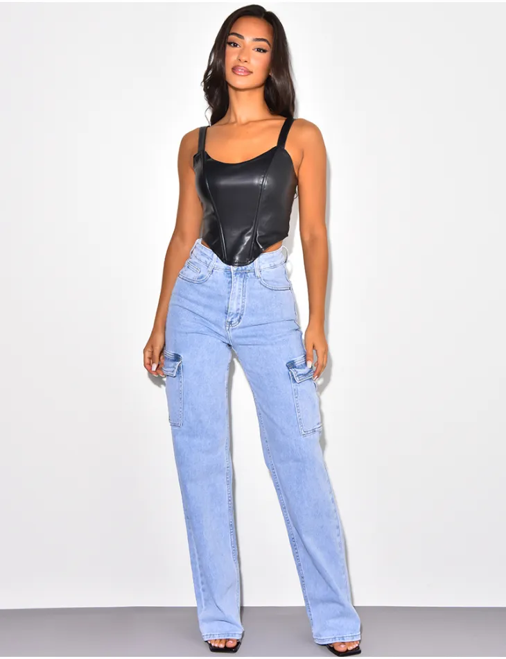 Crop-top bustier en simili / 48984 - JEANS INDUSTRY