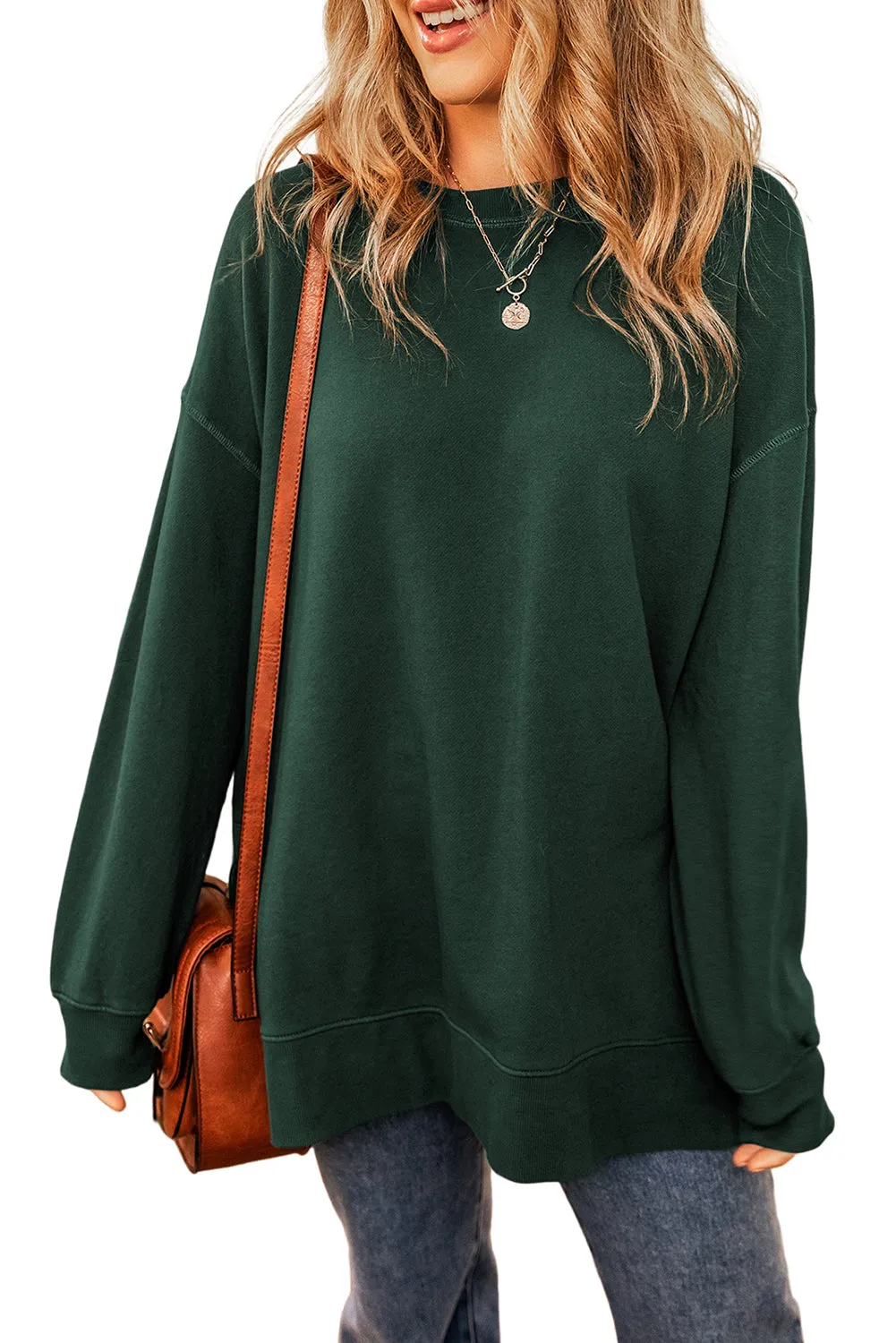 Duffel - Sweat-shirt oversize vert à épaules tombantes et ourlet fendu