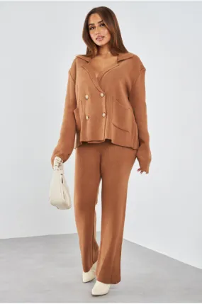 Ensemble 2 pièces gilet +pantalon en maille camel