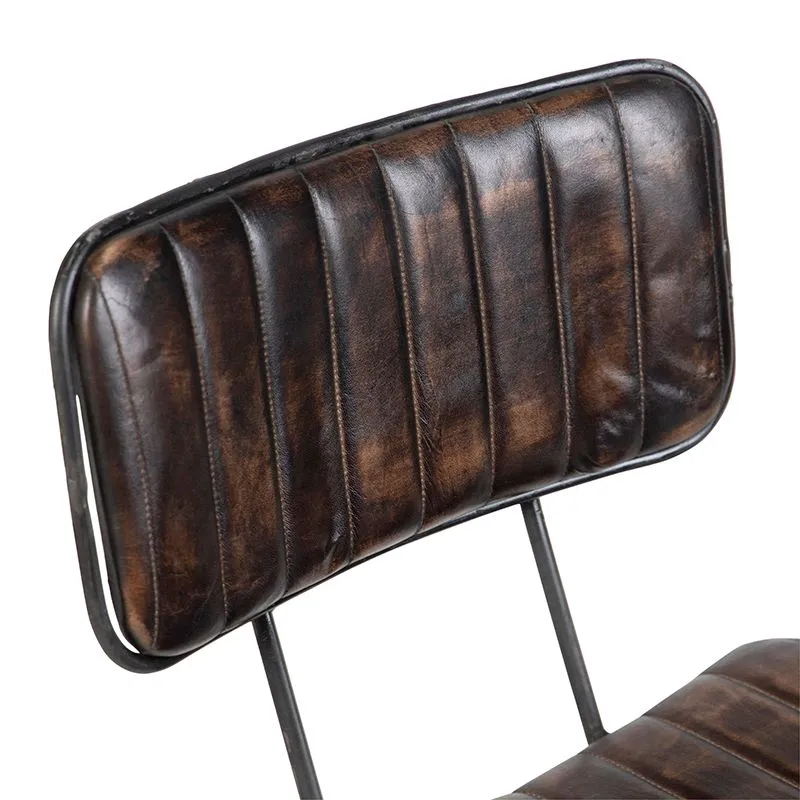 Ensemble de 4 chaises en Cuir brun foncé avec Pieds en fer - Mazaki