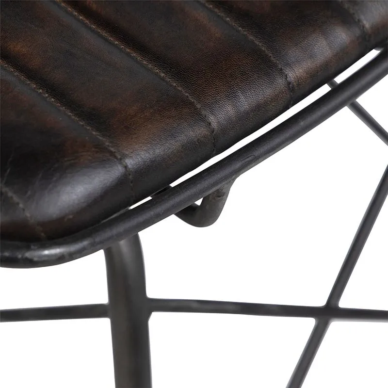Ensemble de 4 chaises en Cuir brun foncé avec Pieds en fer - Mazaki