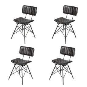 Ensemble de 4 chaises en Cuir brun foncé avec Pieds en fer - Mazaki