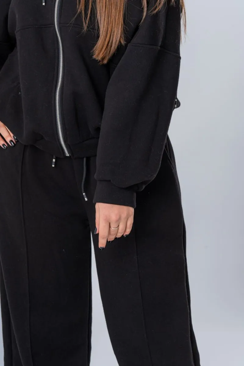 Ensemble gilet à capuche et pantalon nervuré noir