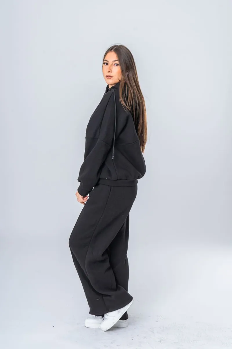 Ensemble gilet à capuche et pantalon nervuré noir