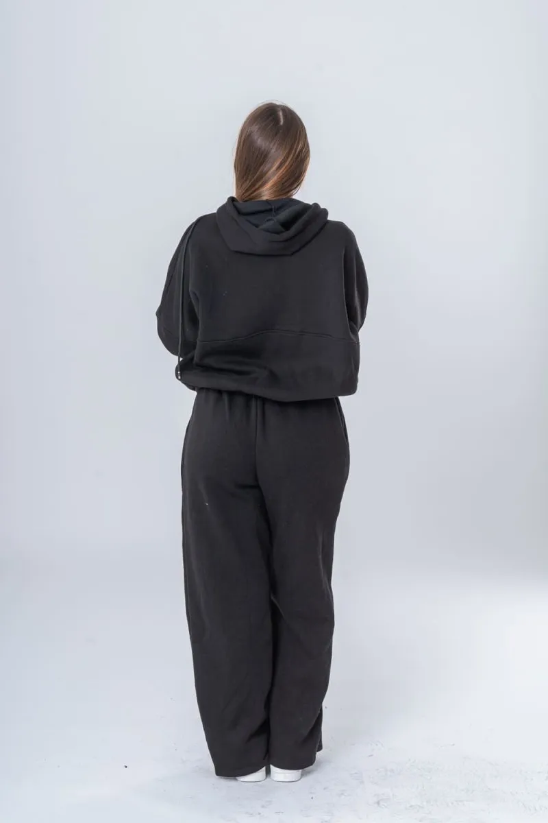 Ensemble gilet à capuche et pantalon nervuré noir