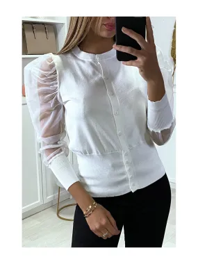 Gilet blanc à manches transparentes en tulle