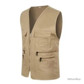 Gilet de pêche - Veste multi poches respirante BEIGE