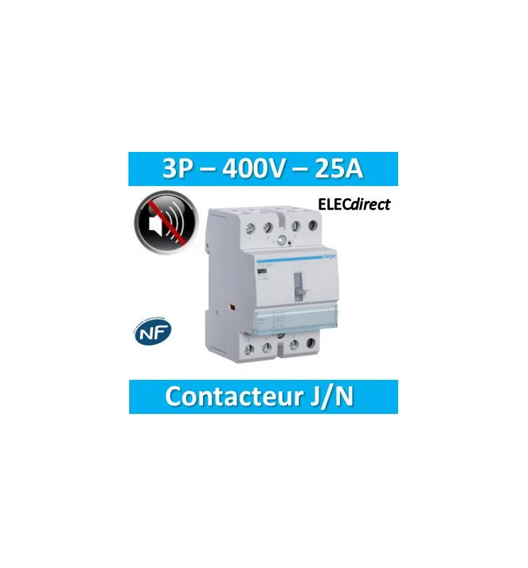 Hager - Contacteur J/N heures creuses - 25A - 3P pour chauffe-eau - silencieux - ETC325S