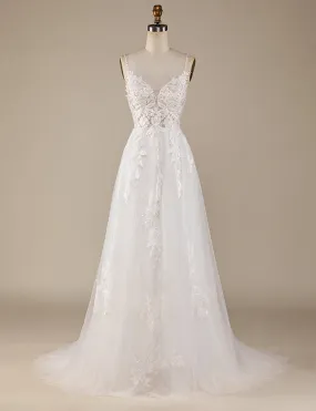 Ivoire A-ligne Tulle Entres-Cross Strains Dos Robe de mariée