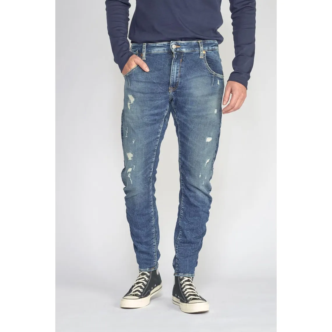 Jeans 900/3 Jogg tapered arqué  destroy bleu N°2 en coton | 3 Suisses