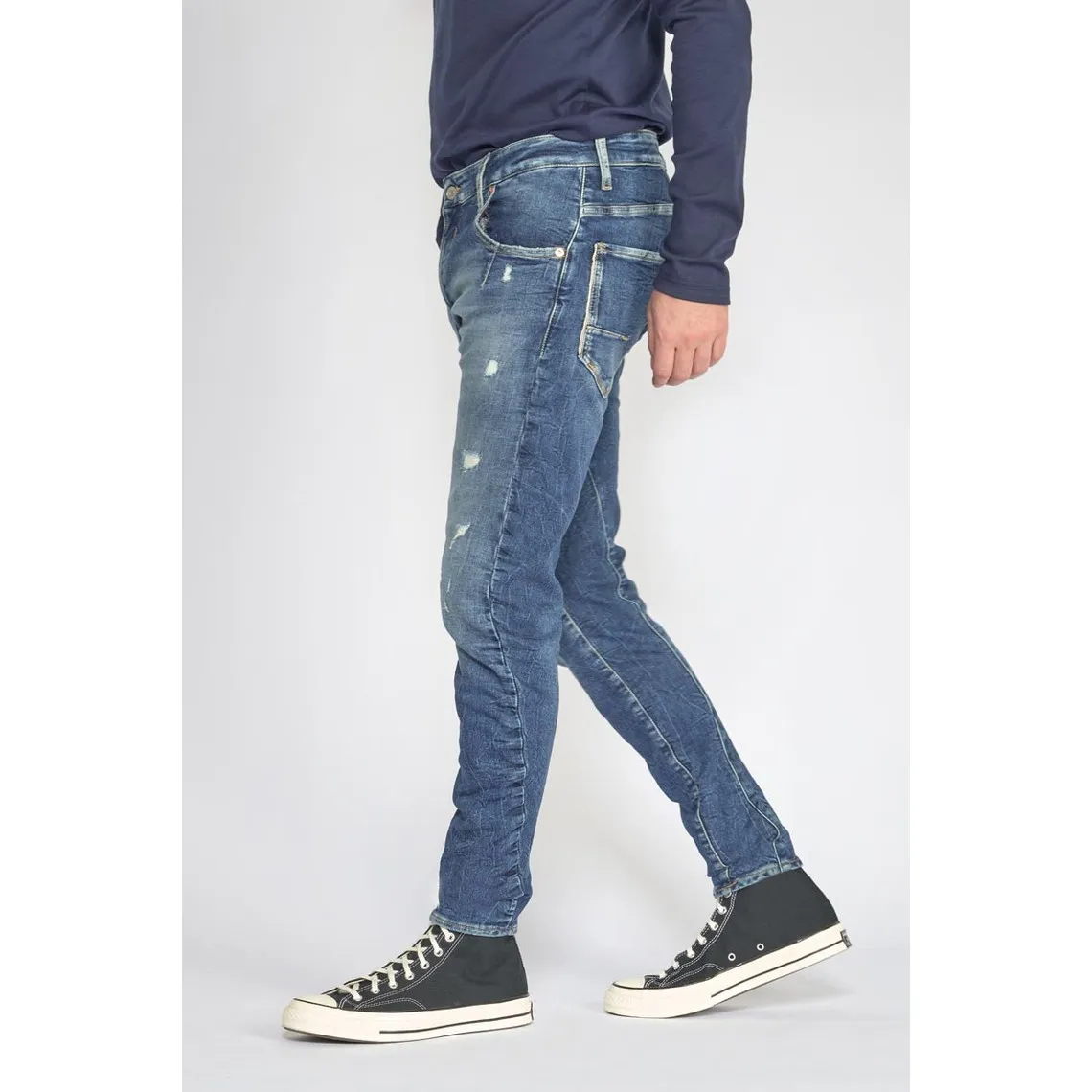 Jeans 900/3 Jogg tapered arqué  destroy bleu N°2 en coton | 3 Suisses