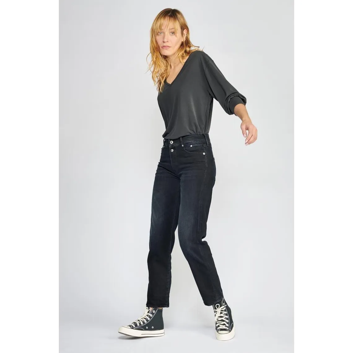 Jeans Basic 400/18 mom taille haute 7/8ème bleu-noir N°1 en coton | 3 Suisses