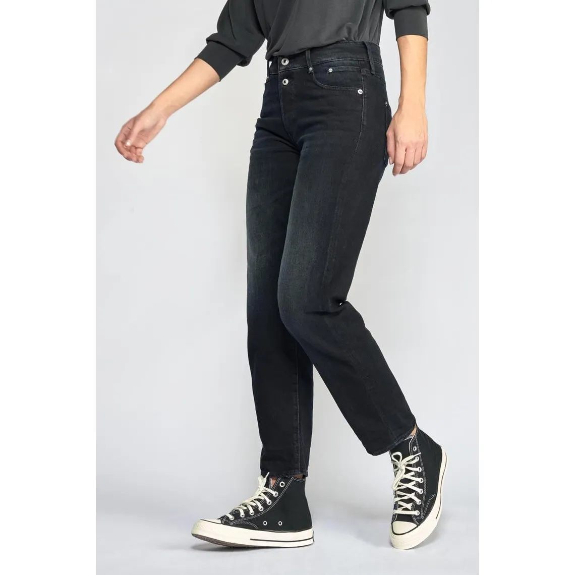 Jeans Basic 400/18 mom taille haute 7/8ème bleu-noir N°1 en coton | 3 Suisses