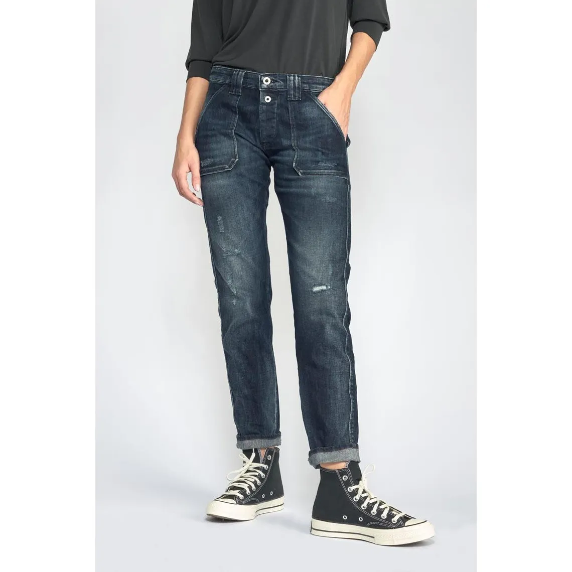 Jeans Cara 200/43 boyfit  destroy bleu-noir N°2 en coton | 3 Suisses