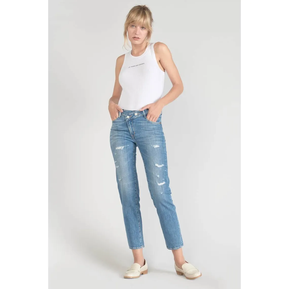 Jeans push-up regular, droit taille haute PULP, 7/8ème bleu en coton Aria | 3 Suisses