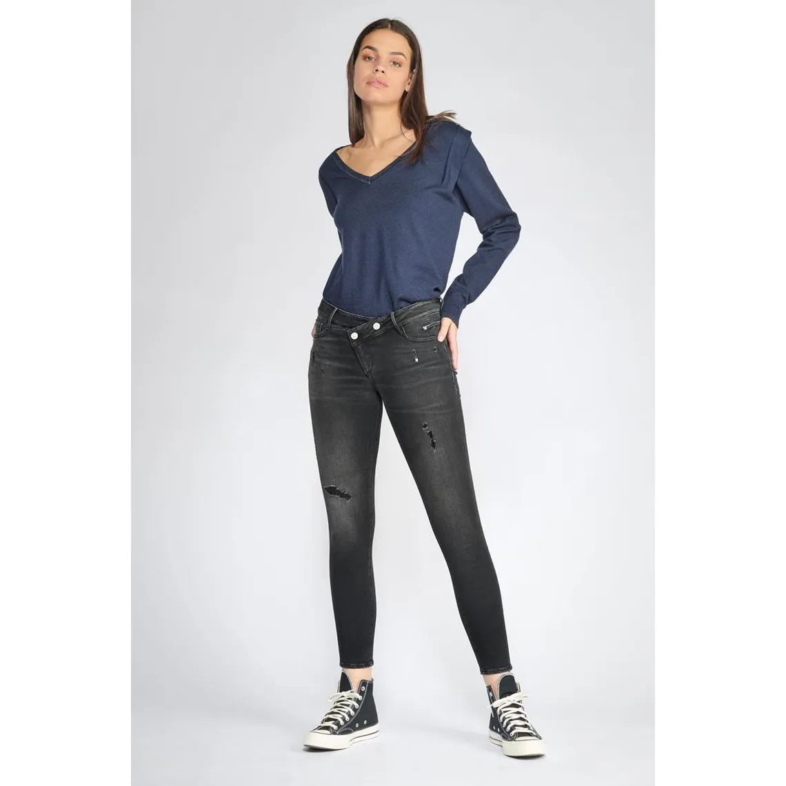 Jeans push-up slim PULP, 7/8ème noir en coton Luna | 3 Suisses