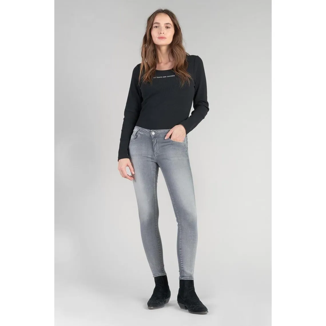 Jeans push-up slim taille haute PULP, 7/8ème gris en coton Isla | 3 Suisses