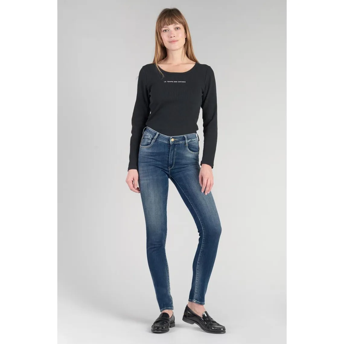 Jeans push-up slim taille haute PULP, longueur 34 bleu en coton Maya | 3 Suisses