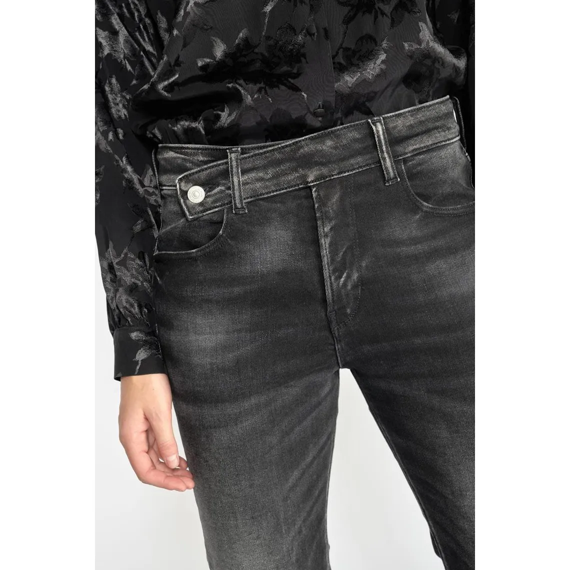 Jeans regular, droit 400/17 mom taille haute 7/8ème noir en coton | 3 Suisses