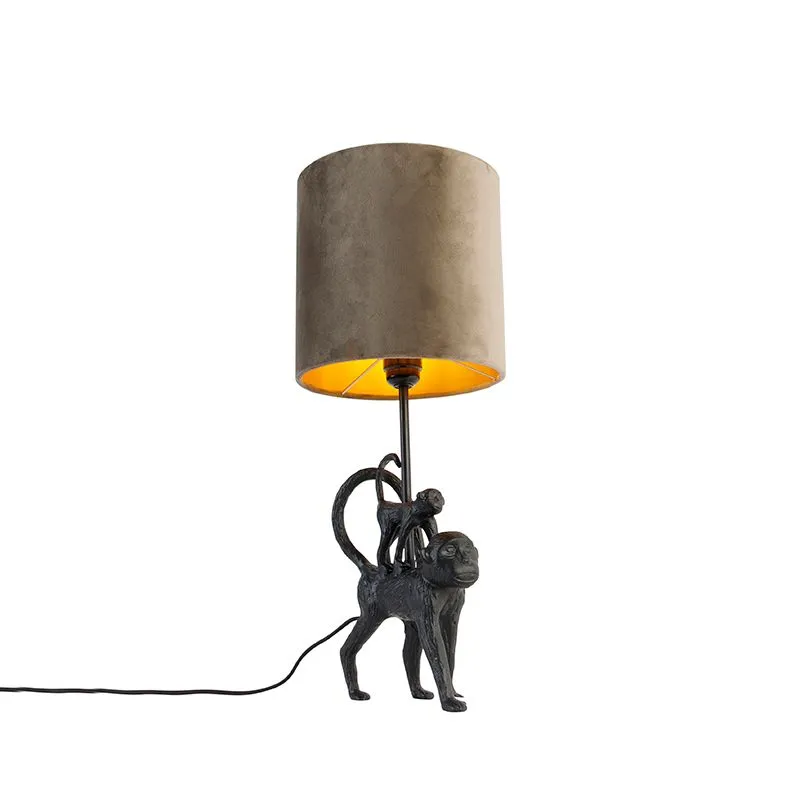 Lampe de table vintage noire avec abat-jour en tissu taupe - Aap Unge