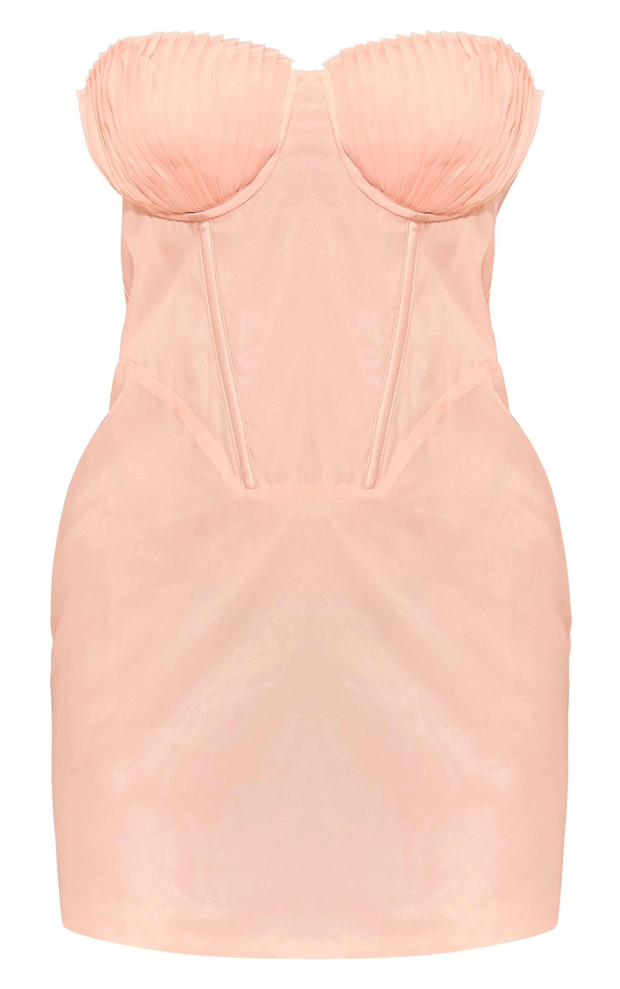 Mini-robe bustier satinée rose pâle à corset et détail bonnets