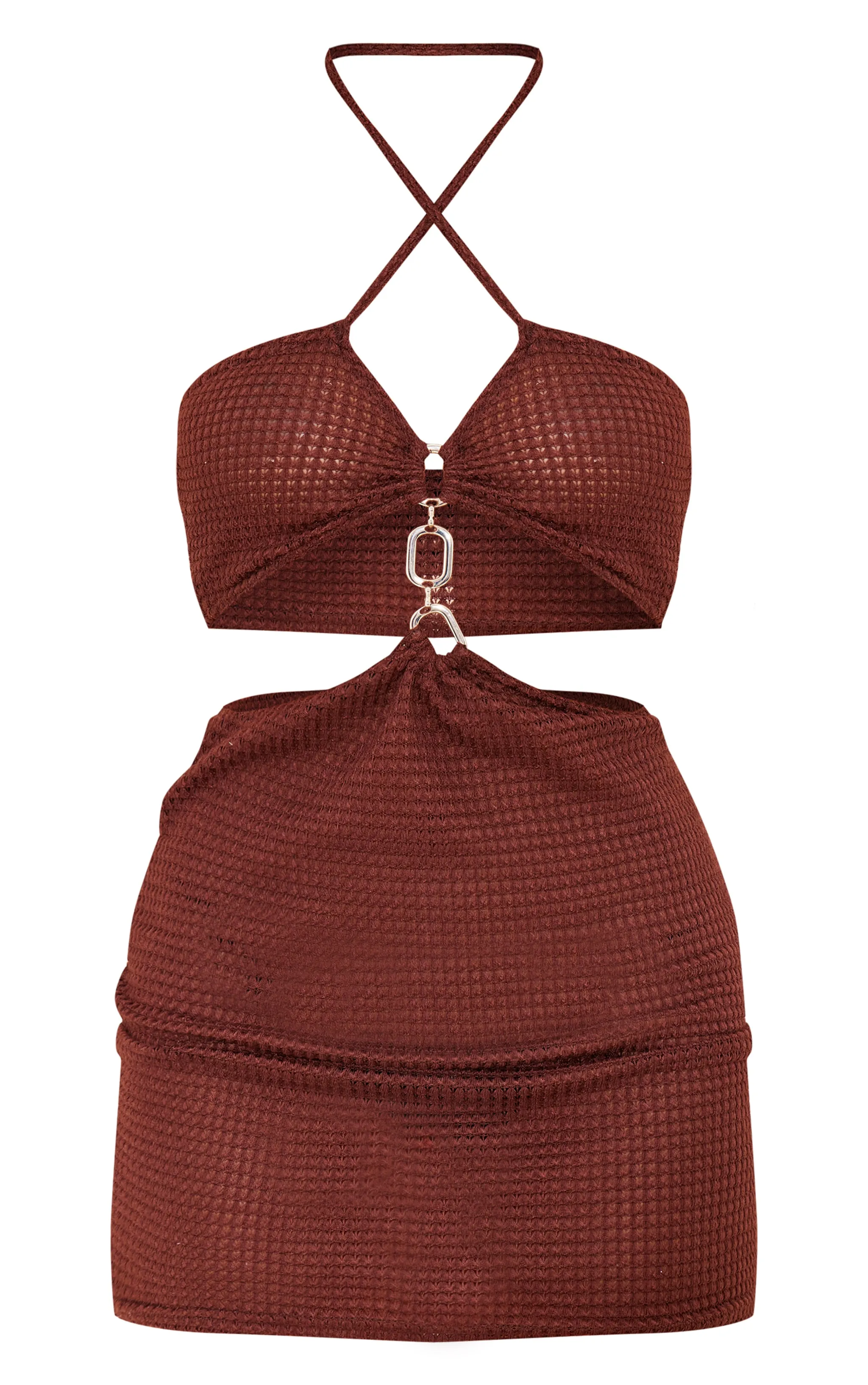 Mini-robe dos nu texturée gaufrée chocolat