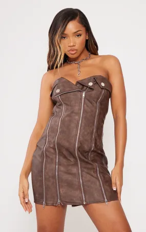 Mini robe en PU marron à détail zip