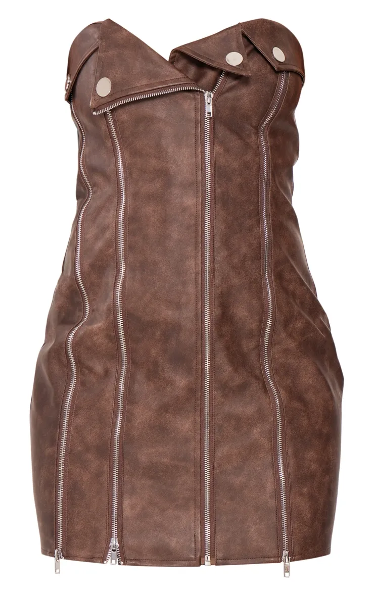 Mini robe en PU marron à détail zip