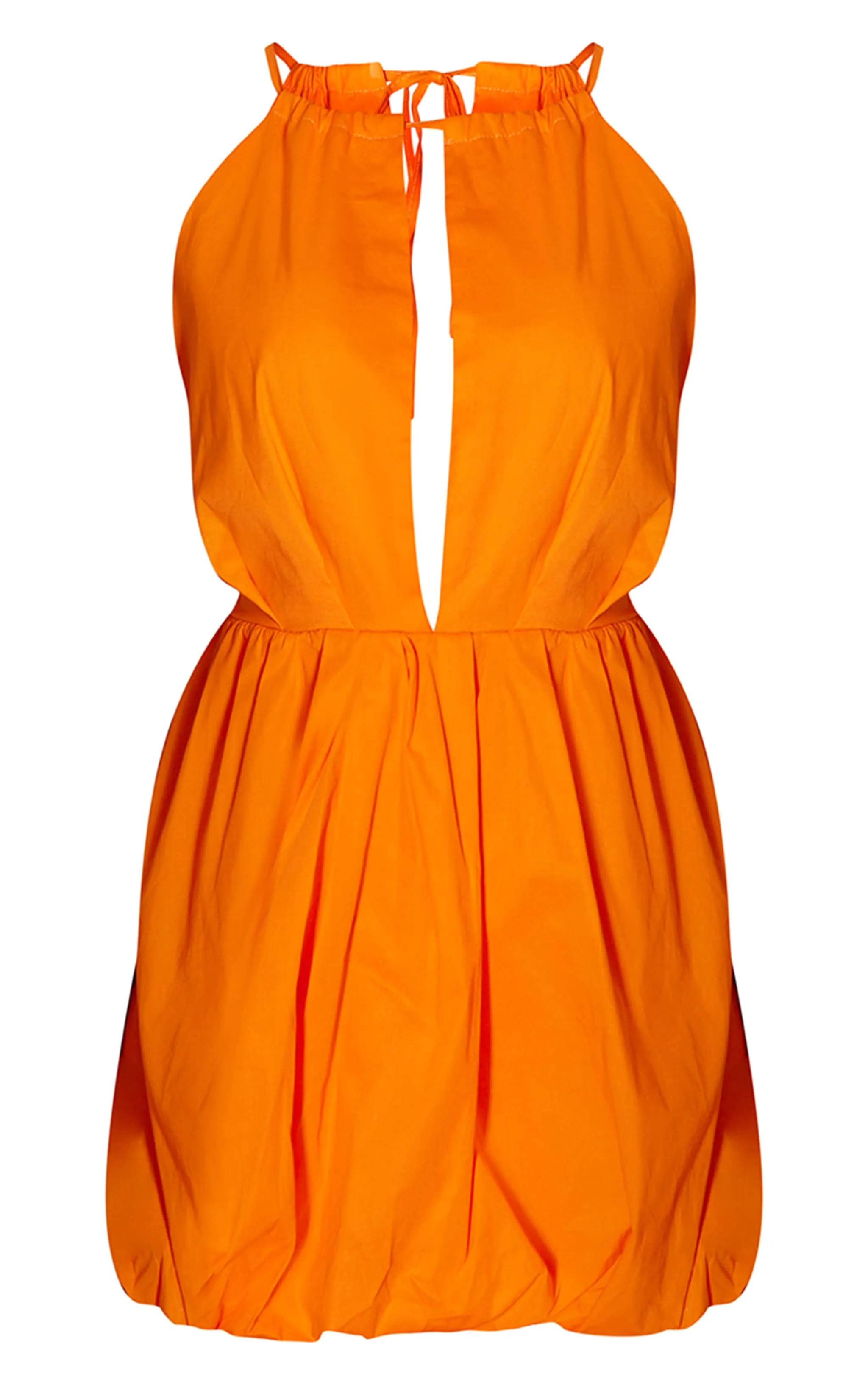 Mini-robe orange vif bouffante tissée dos nu