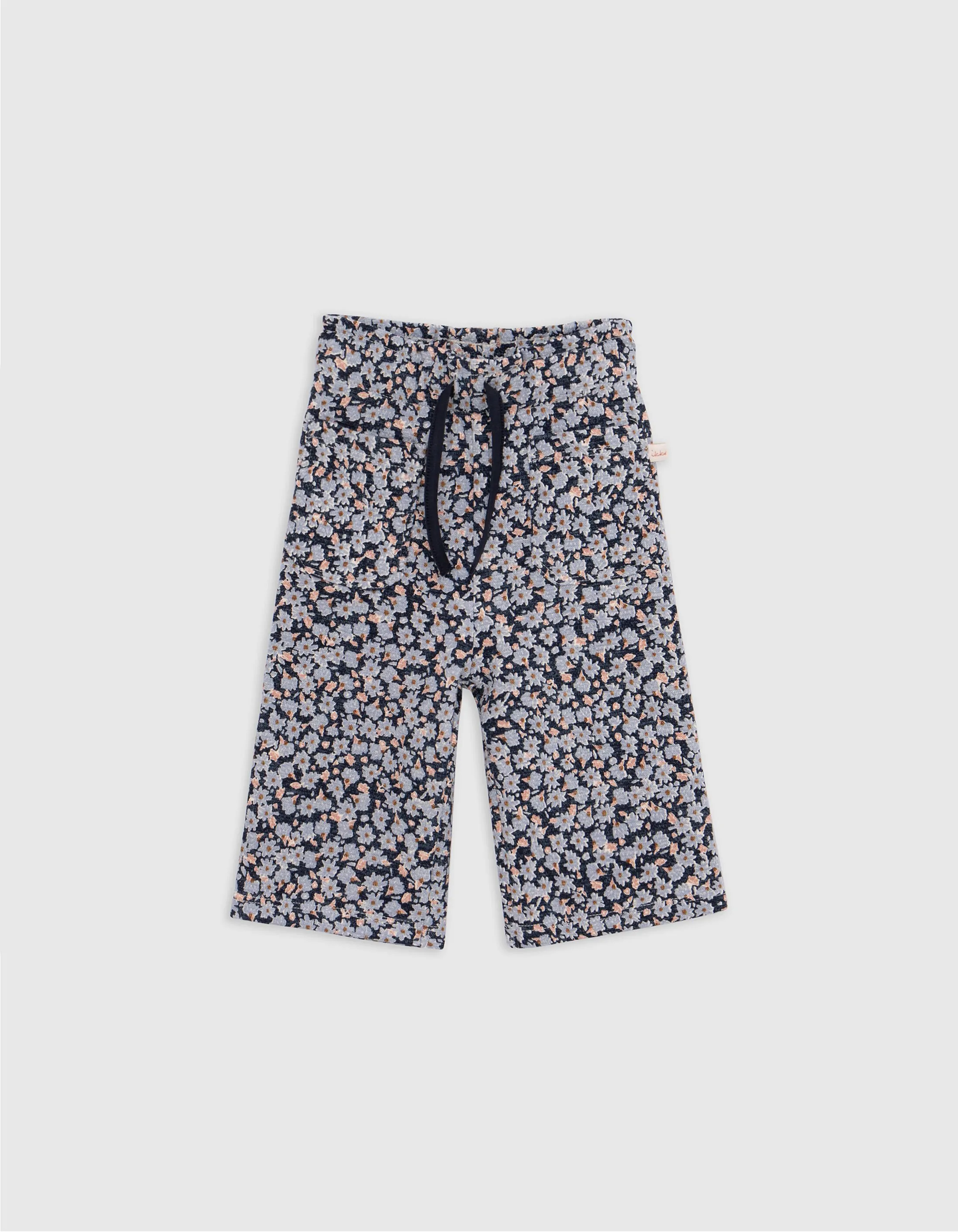 Pantalon marine coton bio fleurs lavande bébé fille