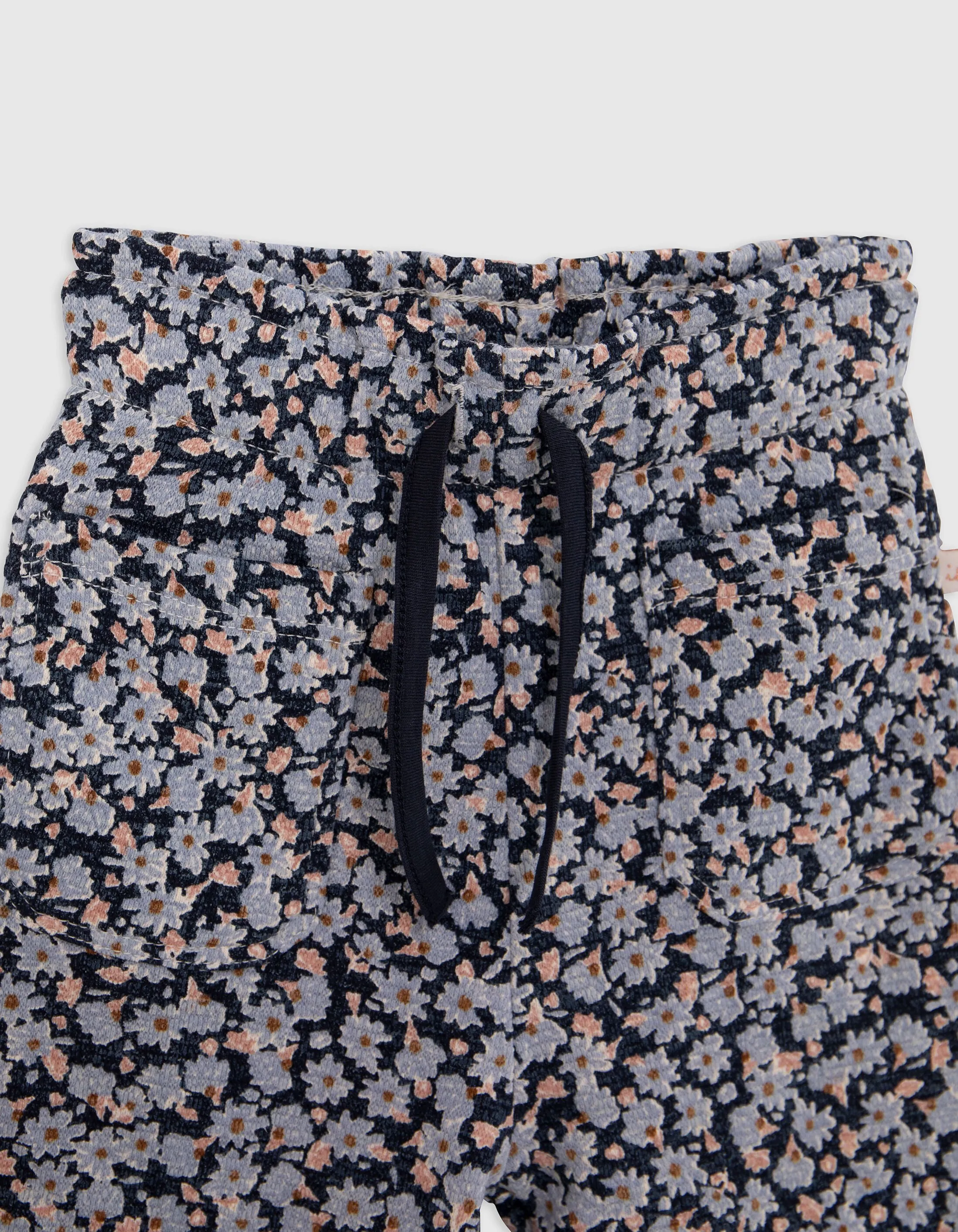 Pantalon marine coton bio fleurs lavande bébé fille